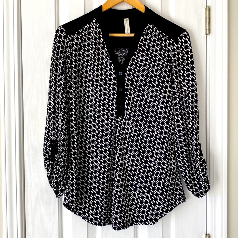 Block Patterned Dress Shirt, 3/4 length sleeves
